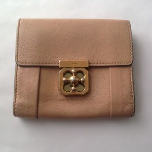 Chloe Beige Leather -Turn Lock Compact Wallet